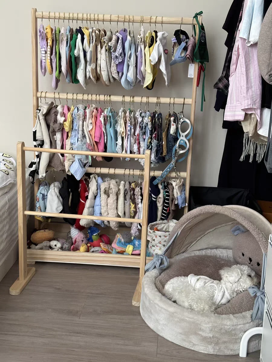 Pet Hanger Internet Celebrity Dog Clothes Rack Dog Clothes Rack Cabinet Solid Wood Storage Small Coat Rack Cat Floor Type