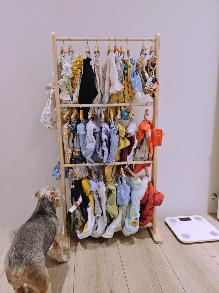 Pet Hanger Internet Celebrity Dog Clothes Rack Dog Clothes Rack Cabinet Solid Wood Storage Small Coat Rack Cat Floor Type