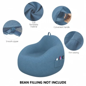 Adults Children Bean Bag Cover Large Lazy Sofa Chair Cover without Filler Cotton Linen Beanbag Chair Seat Ottoman Puff Sac