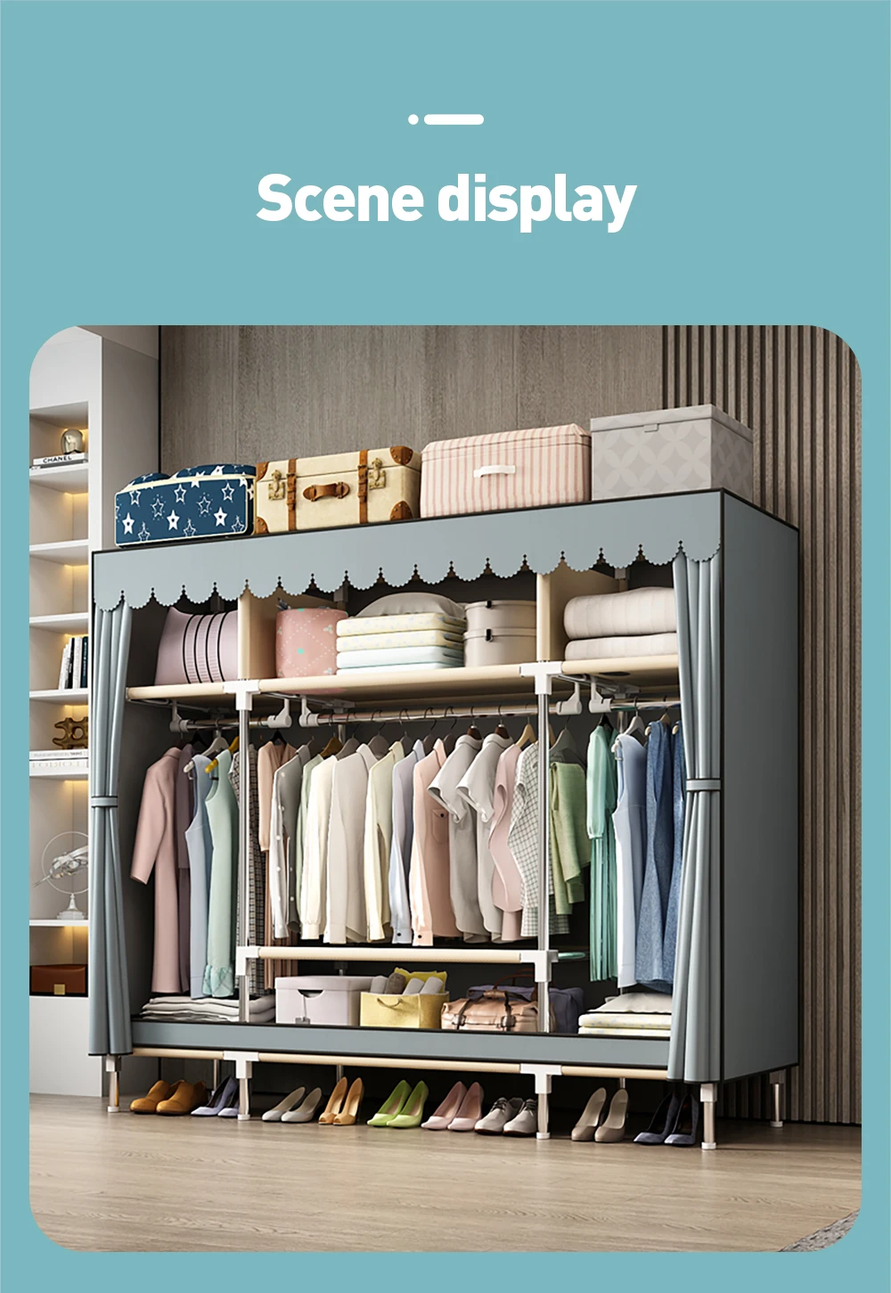 Waterproof Double Rod Non - Woven Storage: Durable, Minimalist Fabric Wardrobe with Ample Space & High Practicality