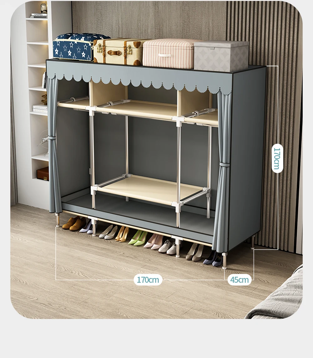 Waterproof Double Rod Non - Woven Storage: Durable, Minimalist Fabric Wardrobe with Ample Space & High Practicality