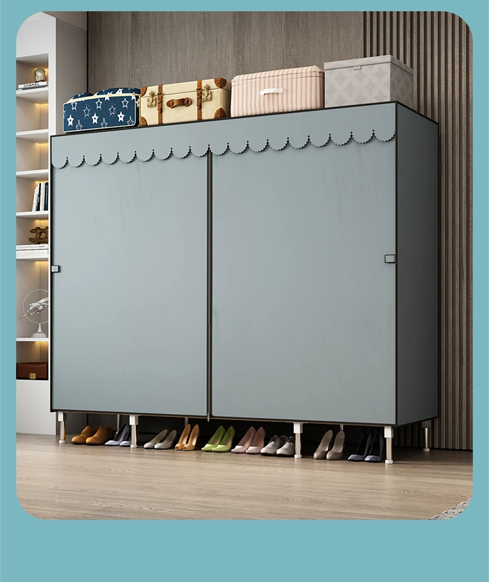 Waterproof Double Rod Non - Woven Storage: Durable, Minimalist Fabric Wardrobe with Ample Space & High Practicality