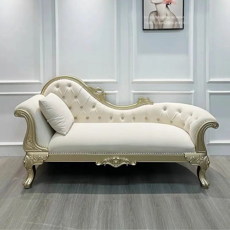 HYS solid wood carving flower living room princess chair French bedroom bedside couch leisure fabric recliner sofa