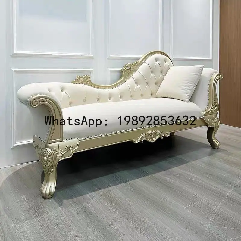 HYS solid wood carving flower living room princess chair French bedroom bedside couch leisure fabric recliner sofa