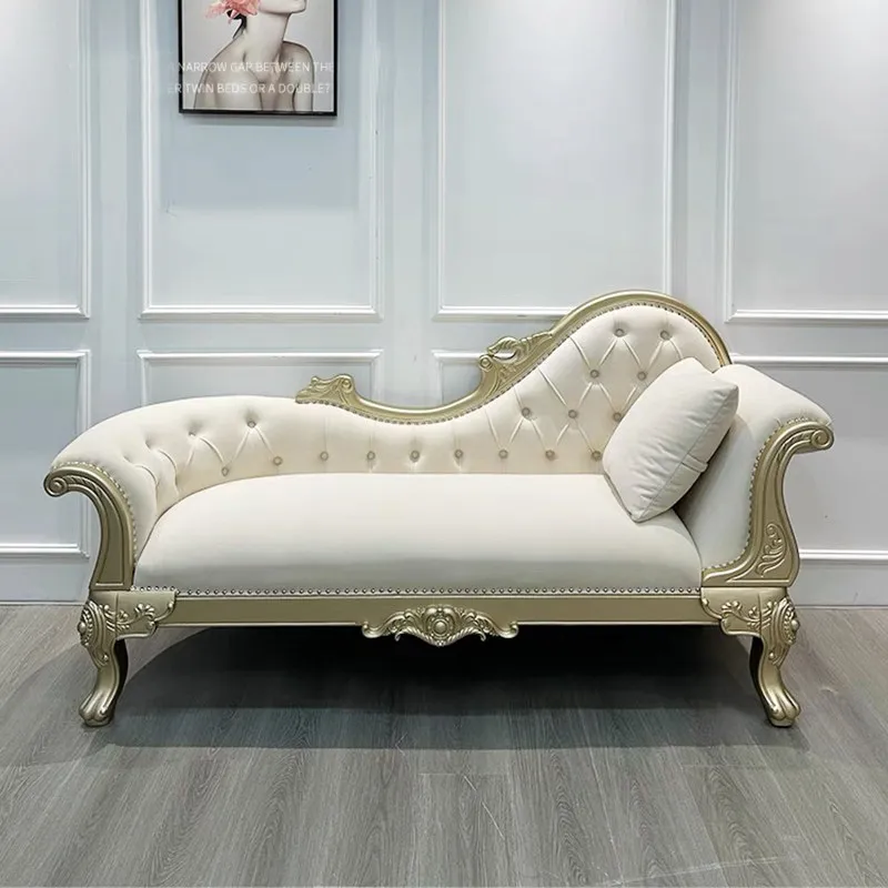 HYS solid wood carving flower living room princess chair French bedroom bedside couch leisure fabric recliner sofa