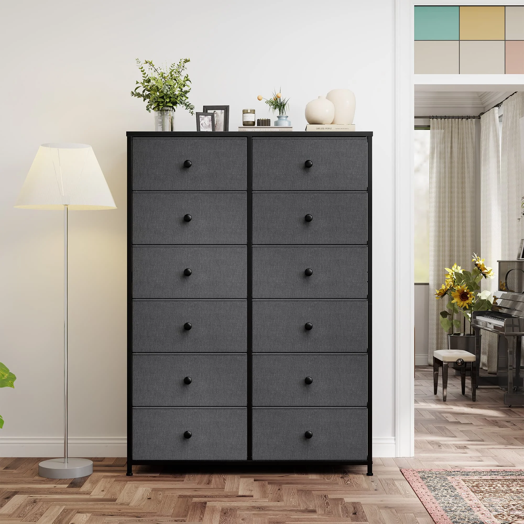 EnHomee Dresser With 12 Drawers, Tall Dressers For Bedroom With Wood Top Metal Frame, Chest Of Drawers For Living Room, Closets,
