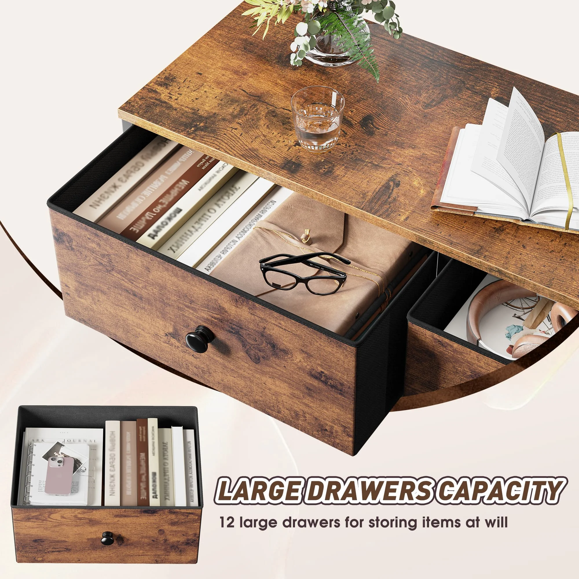 EnHomee Dresser With 12 Drawers, Tall Dressers For Bedroom With Wood Top Metal Frame, Chest Of Drawers For Living Room, Closets,