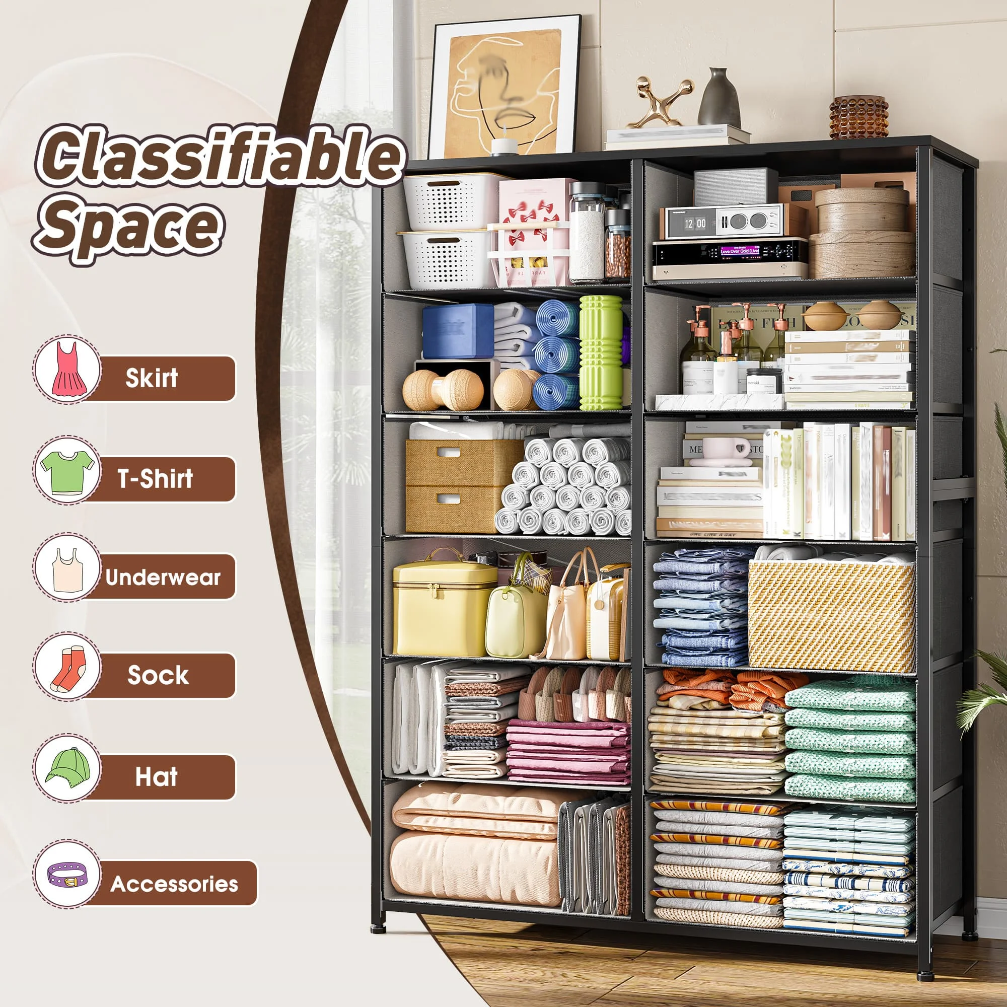 EnHomee Dresser With 12 Drawers, Tall Dressers For Bedroom With Wood Top Metal Frame, Chest Of Drawers For Living Room, Closets,