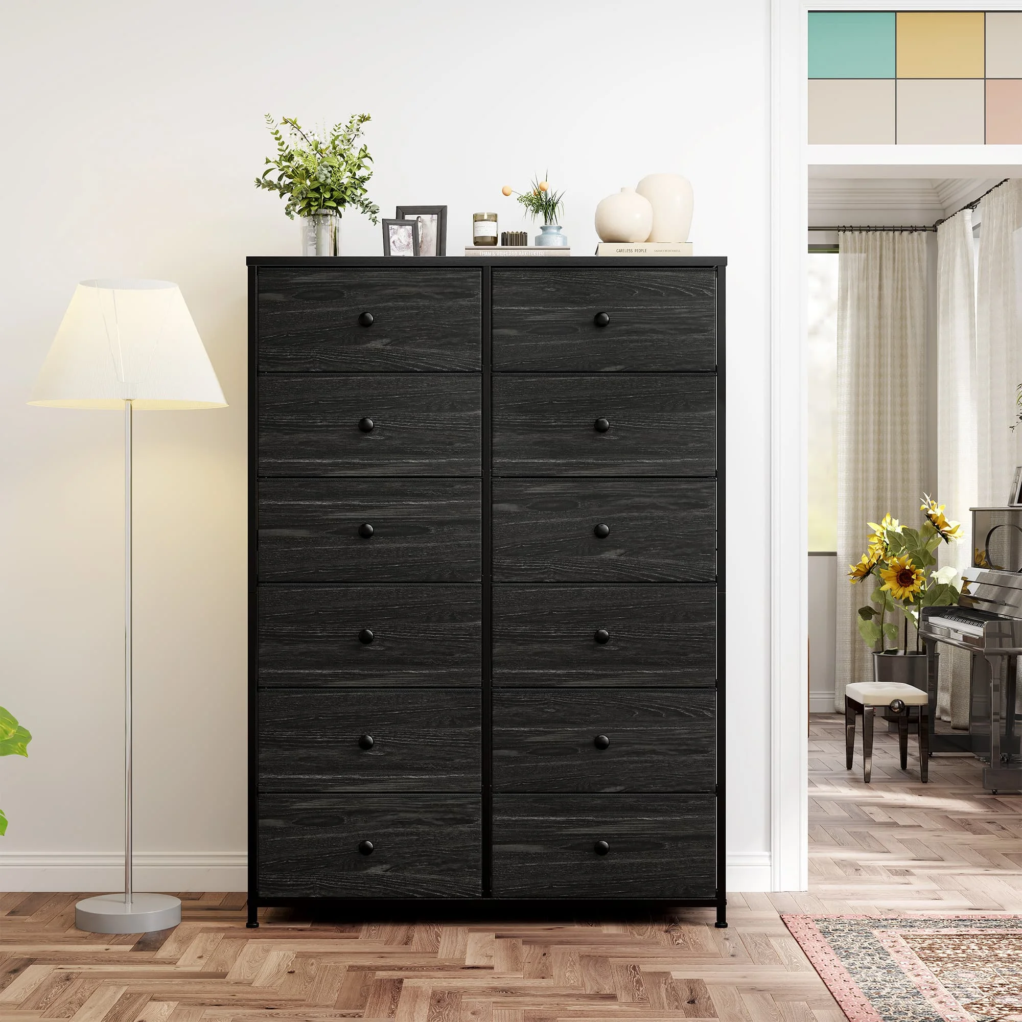 EnHomee Dresser With 12 Drawers, Tall Dressers For Bedroom With Wood Top Metal Frame, Chest Of Drawers For Living Room, Closets,