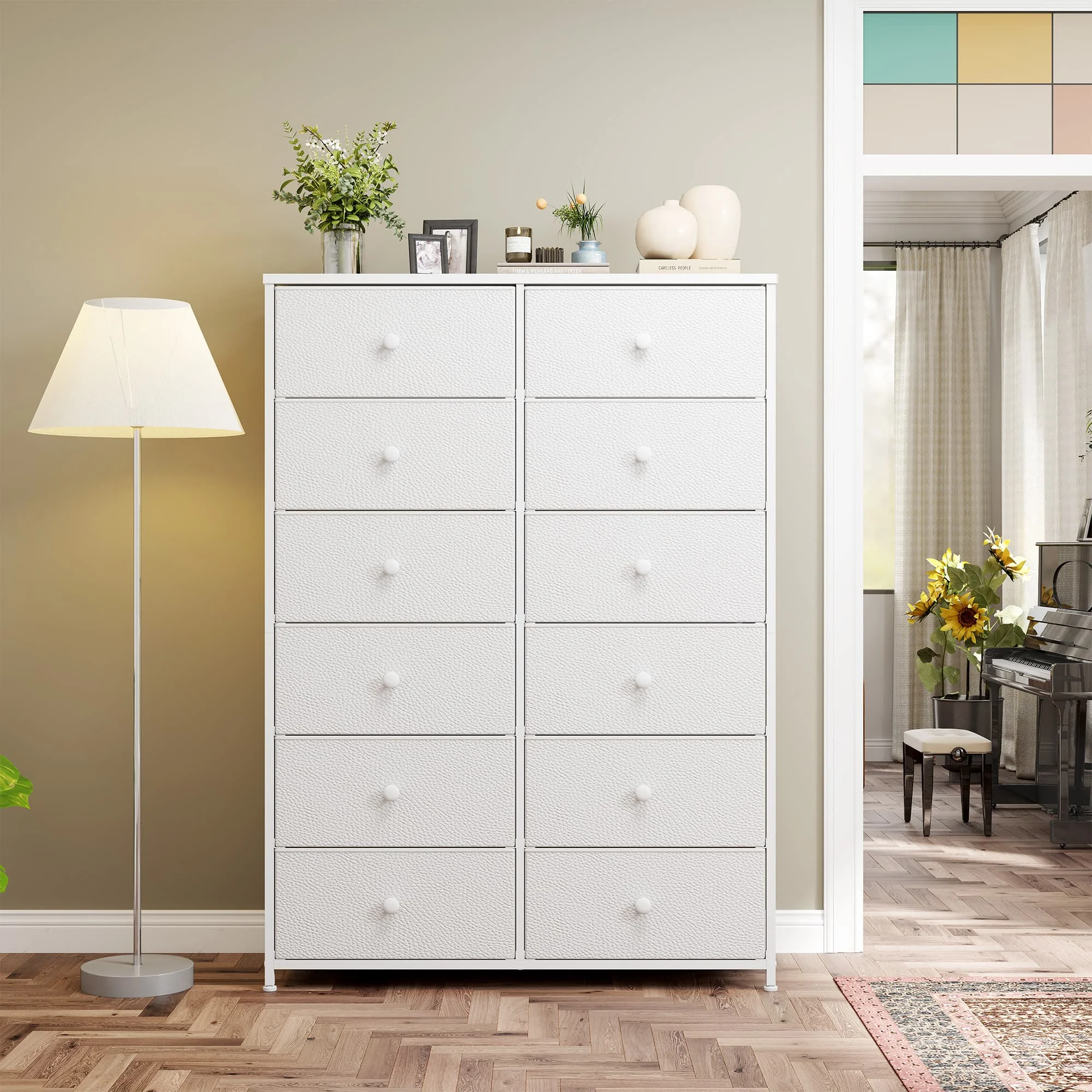 EnHomee Dresser With 12 Drawers, Tall Dressers For Bedroom With Wood Top Metal Frame, Chest Of Drawers For Living Room, Closets,