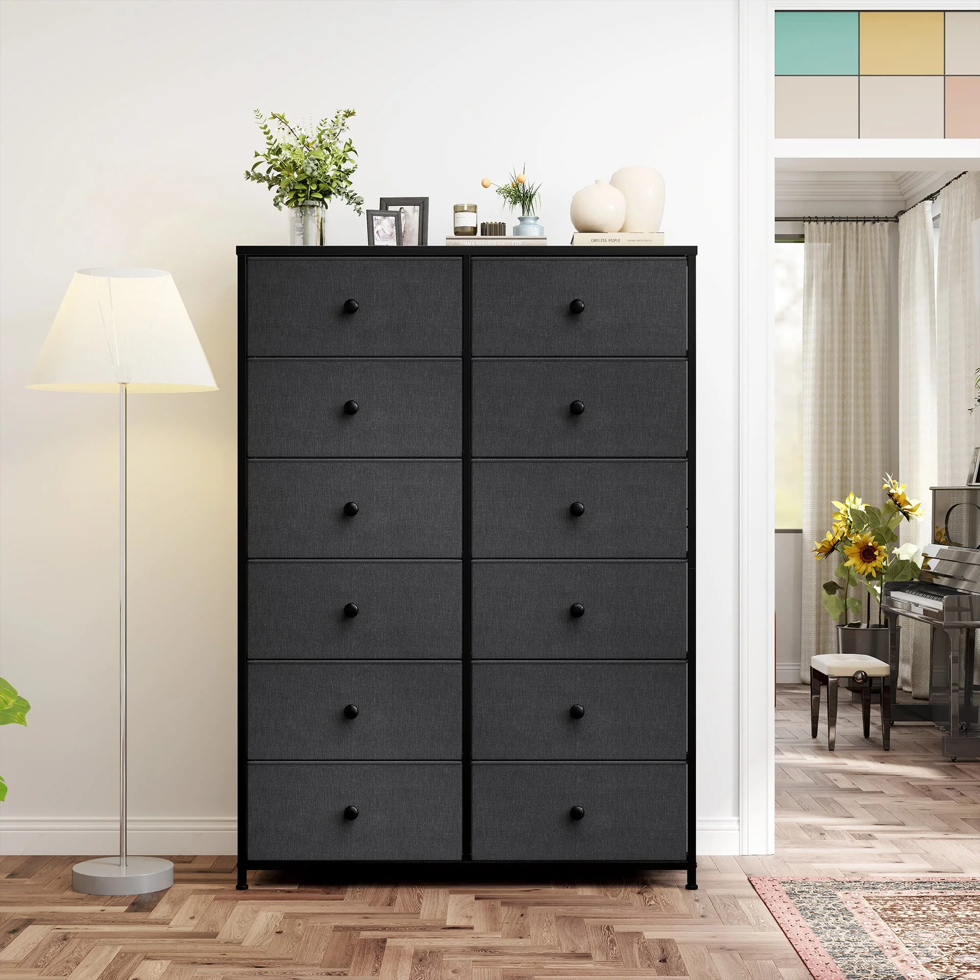 EnHomee Dresser With 12 Drawers, Tall Dressers For Bedroom With Wood Top Metal Frame, Chest Of Drawers For Living Room, Closets,