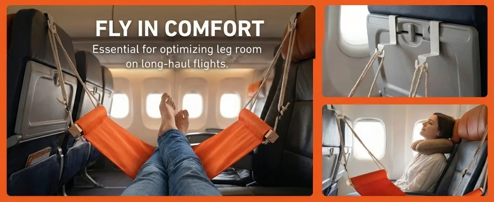 Ergonomic Adjustable Foot Hammock Portable Tool-free Desk Foot Rest Foldable Breathable Office Foot Support Airplane Travel