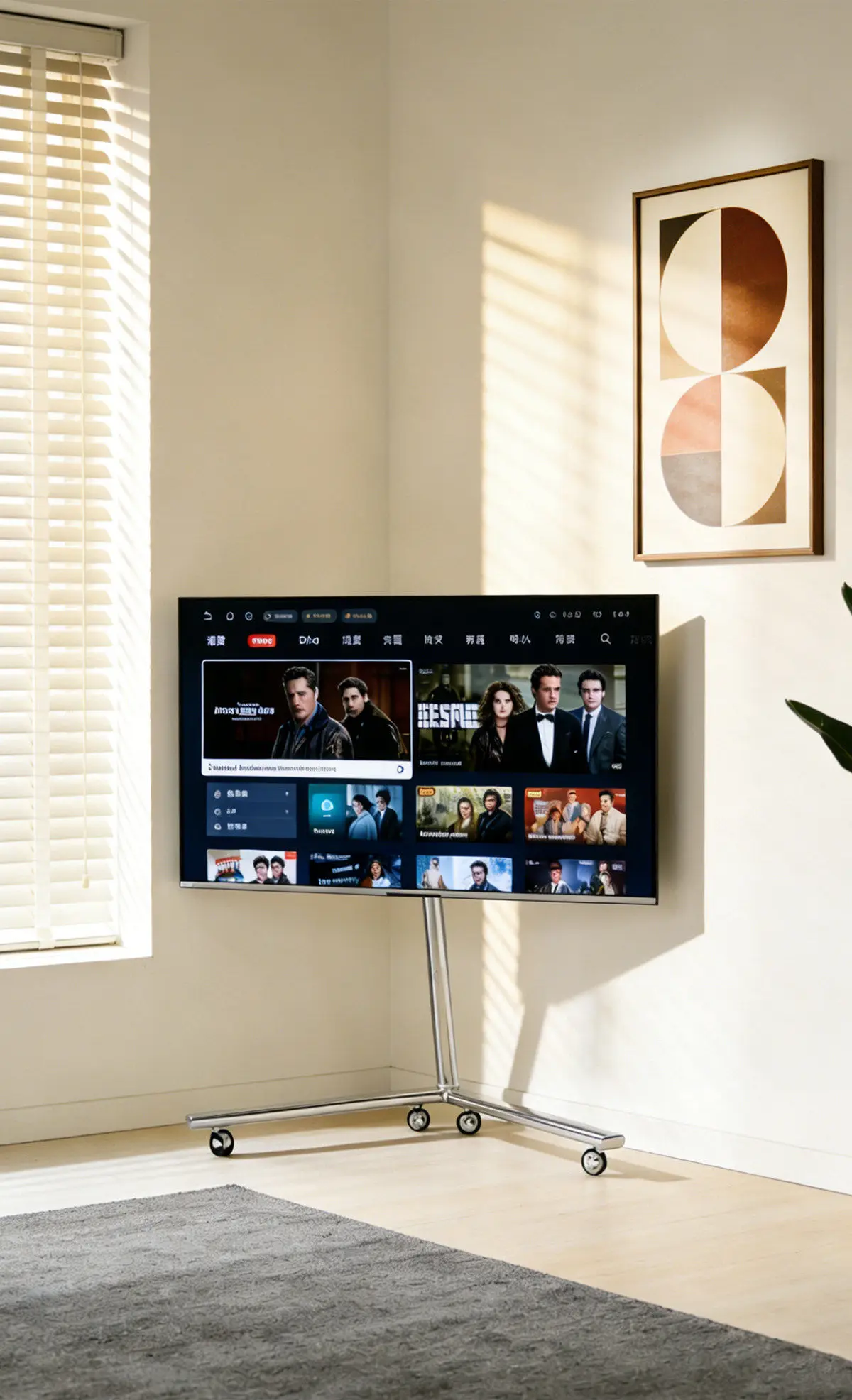 Movable TV Bracket Floor Vertical Telescopic Frame with Wheels TV Stand Monitor Stands for 40-85 Inches Removable TV Cradle