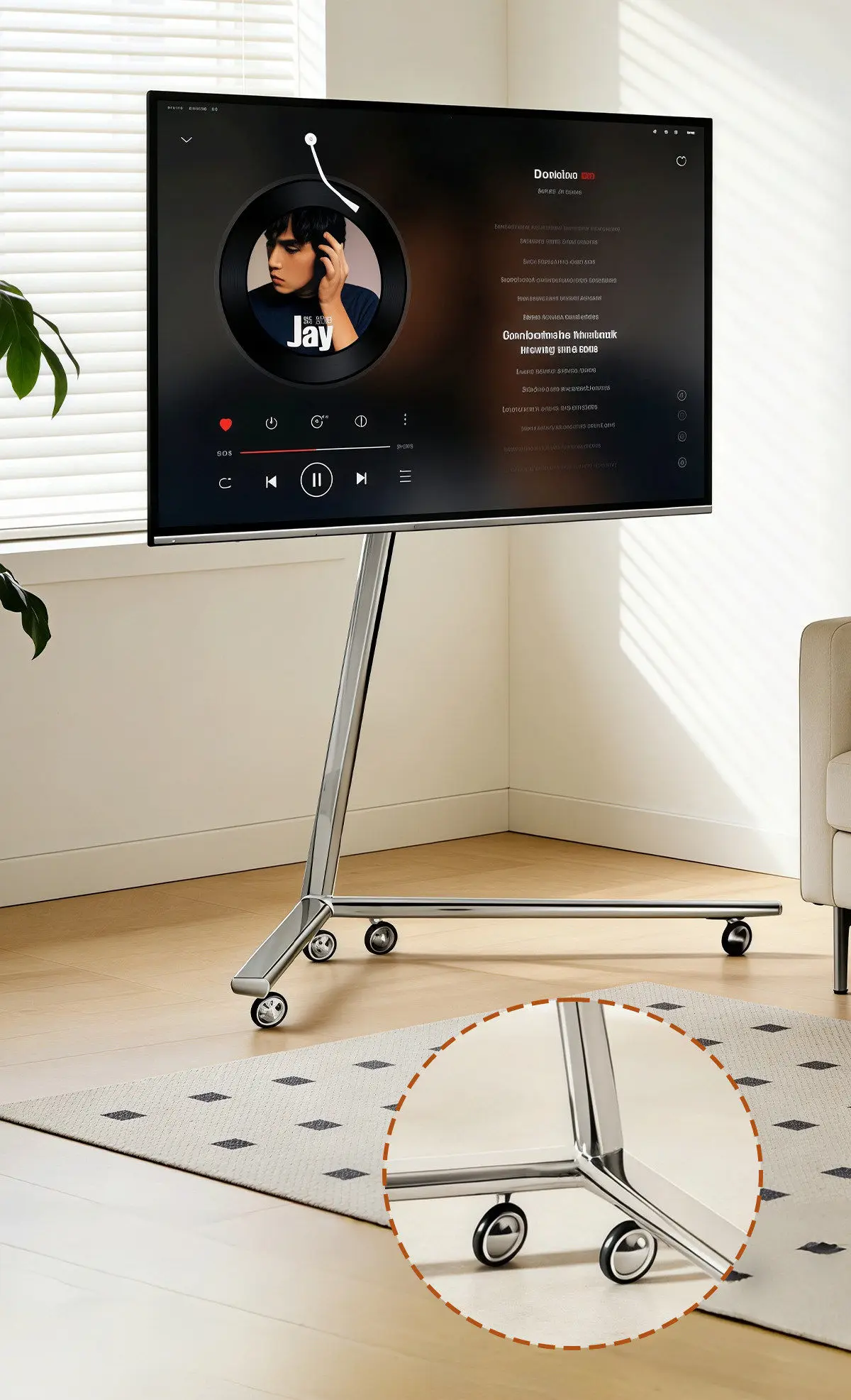 Movable TV Bracket Floor Vertical Telescopic Frame with Wheels TV Stand Monitor Stands for 40-85 Inches Removable TV Cradle
