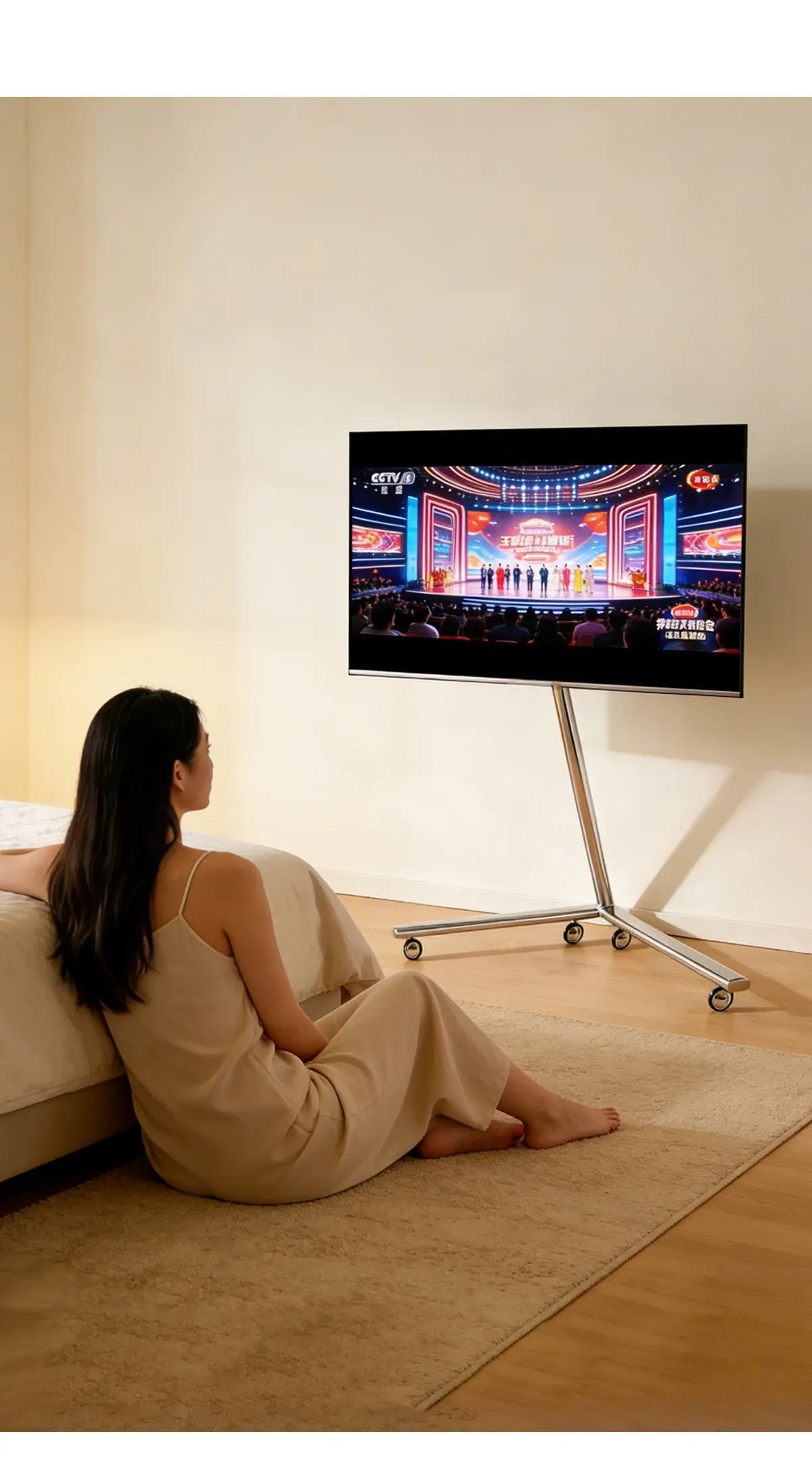 Movable TV Bracket Floor Vertical Telescopic Frame with Wheels TV Stand Monitor Stands for 40-85 Inches Removable TV Cradle