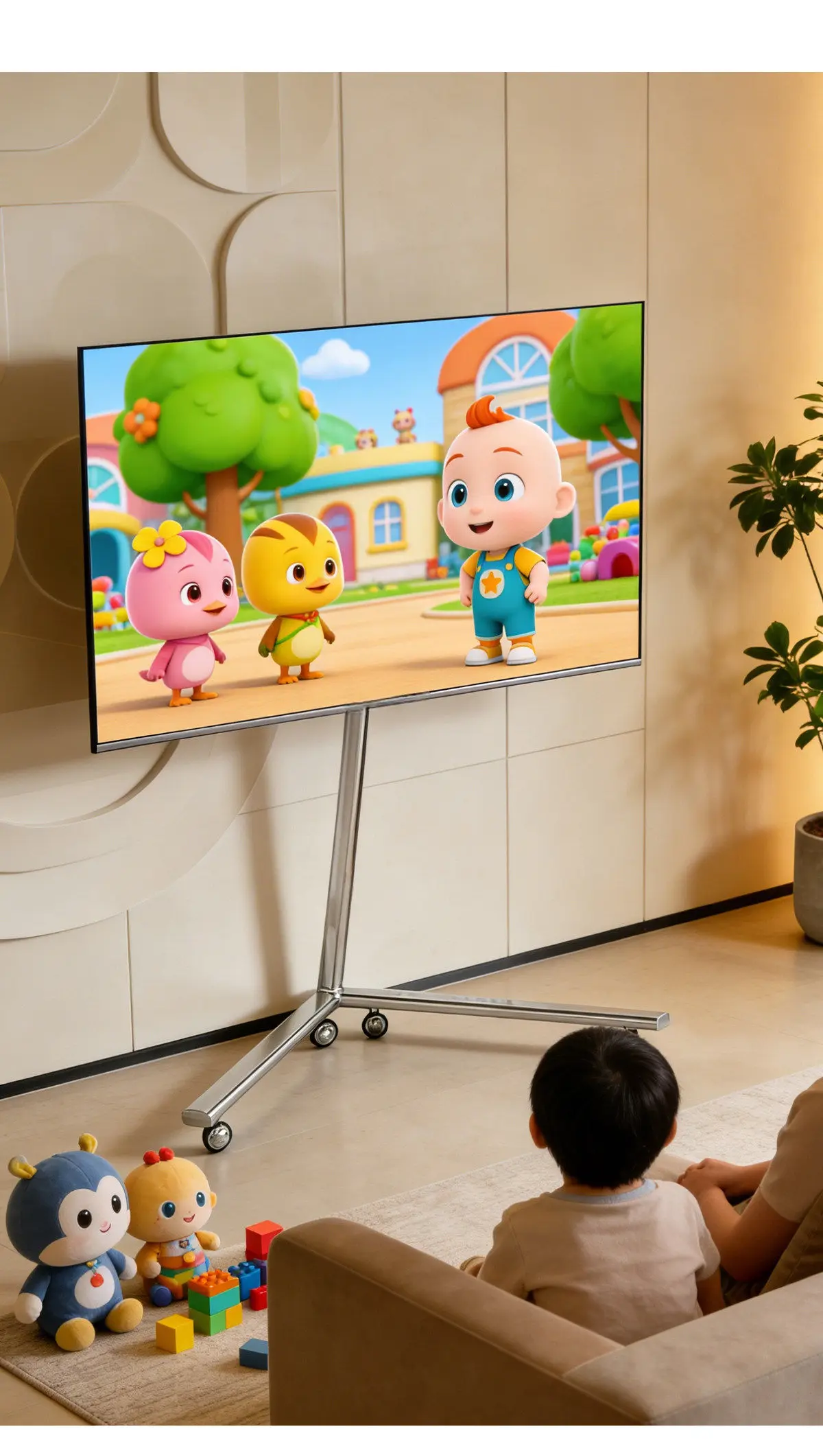 Movable TV Bracket Floor Vertical Telescopic Frame with Wheels TV Stand Monitor Stands for 40-85 Inches Removable TV Cradle