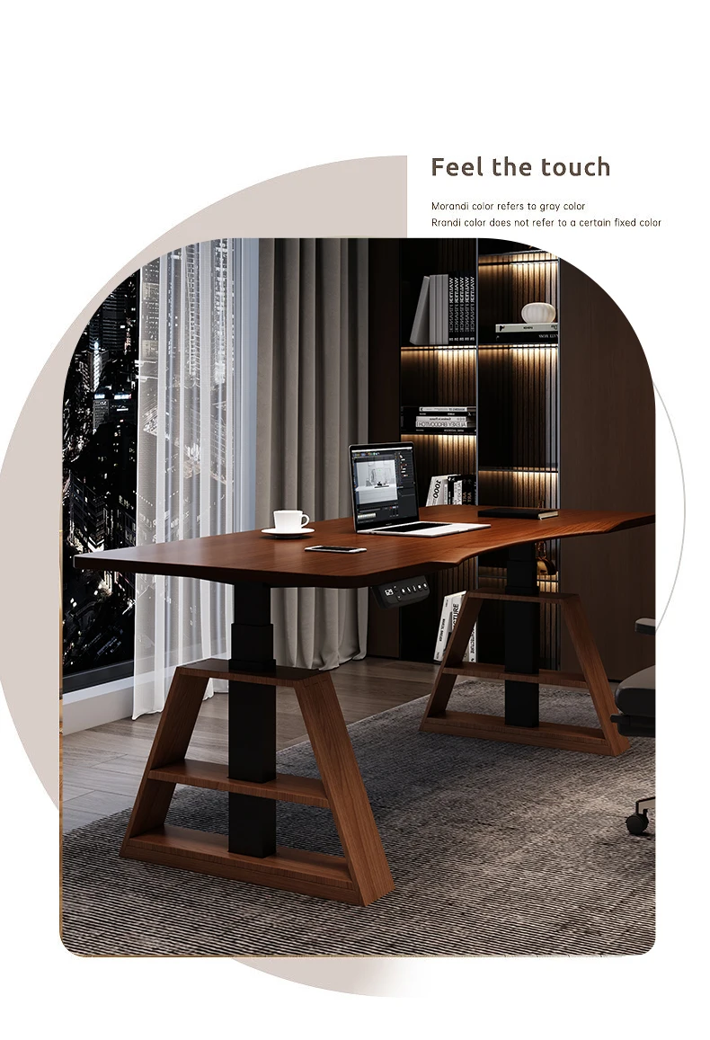 Nordic Creative L-shaped Writing Desk Modern Minimalist Executive Lift Computer Desk Solid Wood Electric Office Furniture FYCD