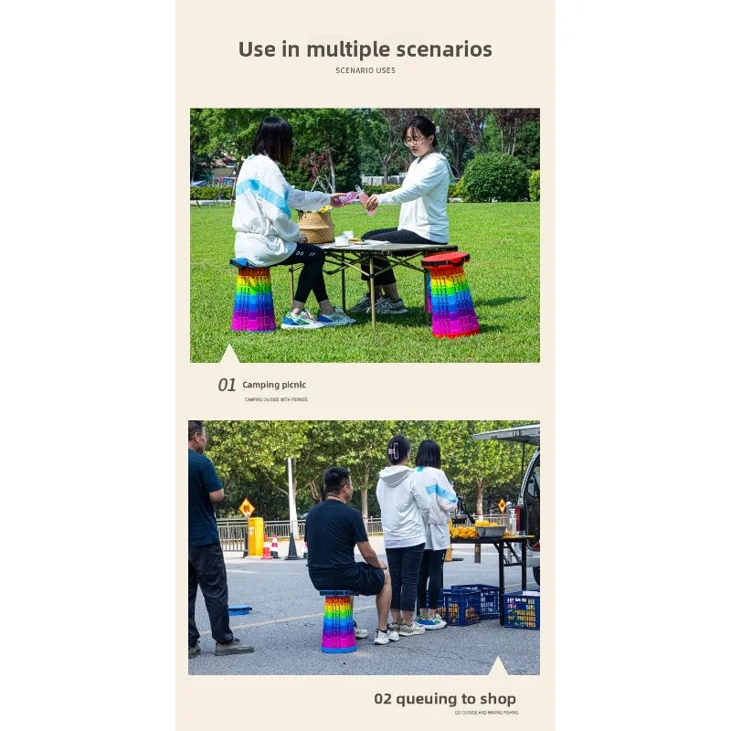 Folding stool - Portable outdoor travel bench - Adjustable and extendable fishing chair - Stool for camping - Small stool