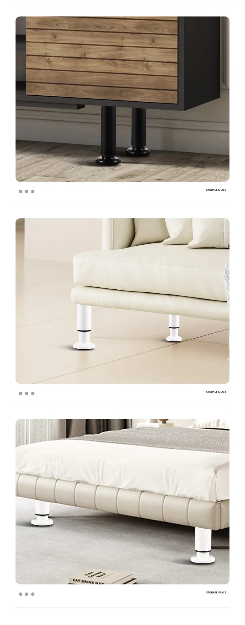 Home 4pcs Adjustable Height Furniture Support Legs, Black Telescopic Table Legs, Used for Tables, Bed Frames, TV Cabinets, Sofas