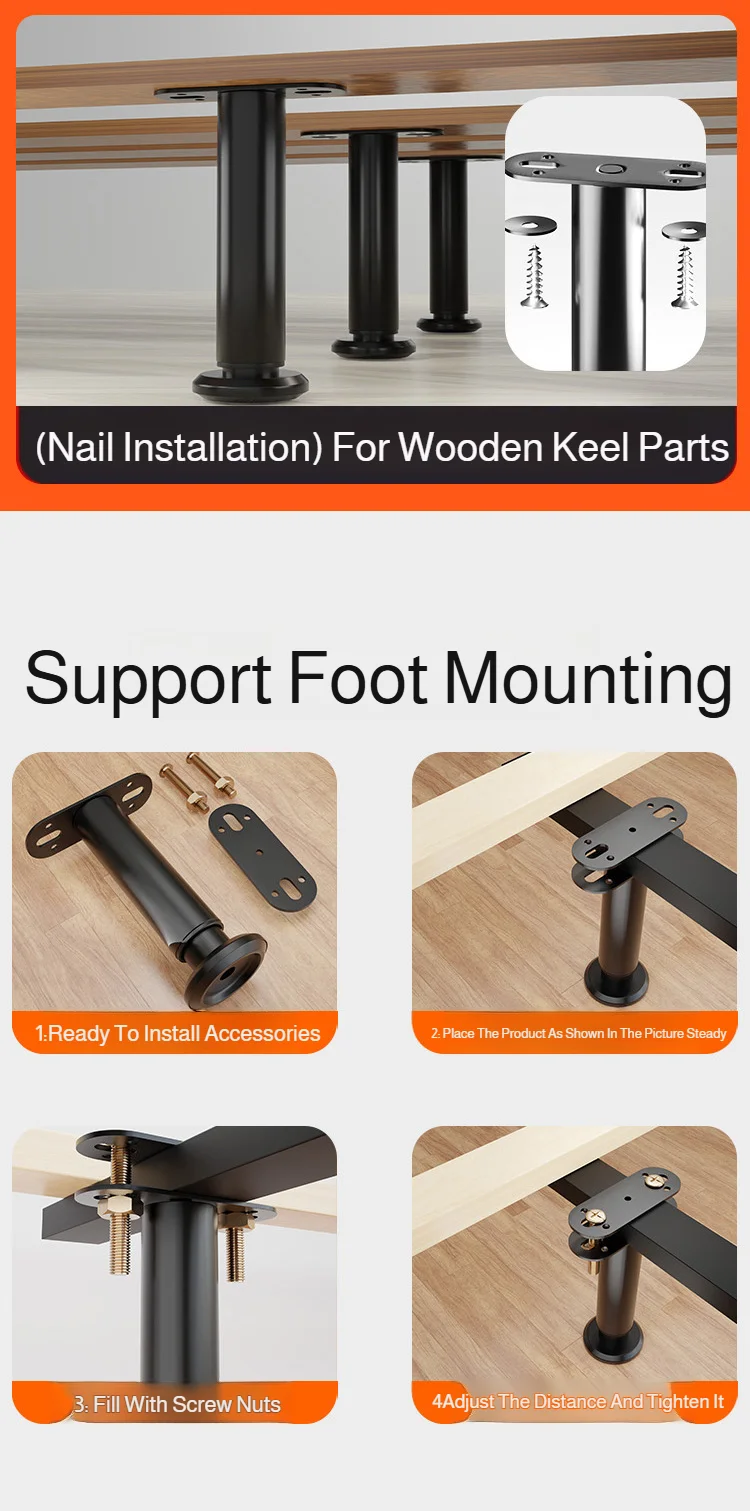 Home 4pcs Adjustable Height Furniture Support Legs, Black Telescopic Table Legs, Used for Tables, Bed Frames, TV Cabinets, Sofas