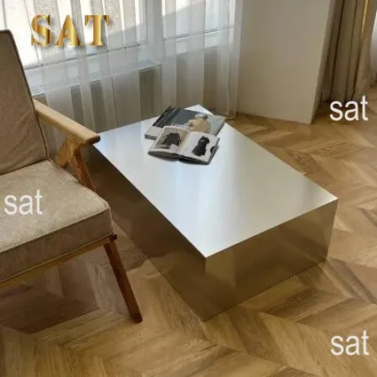 AG-Moder Art Deco Stainless Steel Rectangle Side Table for Living Room Home Decor@
