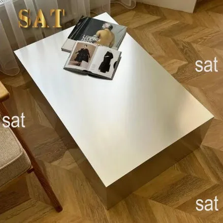 AG-Moder Art Deco Stainless Steel Rectangle Side Table for Living Room Home Decor@