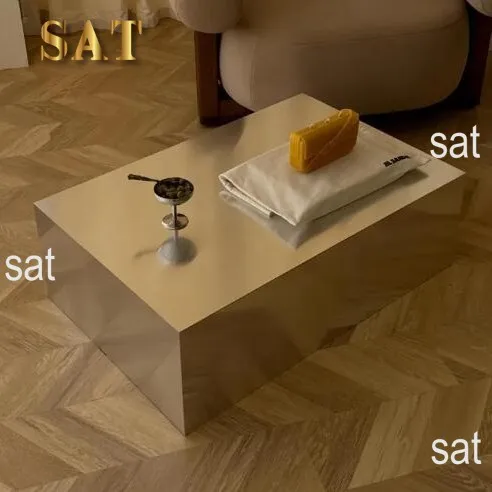 AG-Moder Art Deco Stainless Steel Rectangle Side Table for Living Room Home Decor@