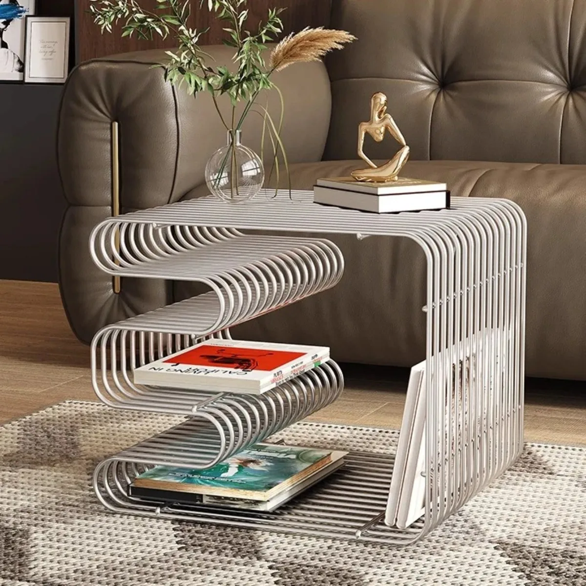 Modern Minimalist Metal Shelf - Versatile Wall/Floor Organizer for Coffee Table, Sofa Side, or Bedside Storage