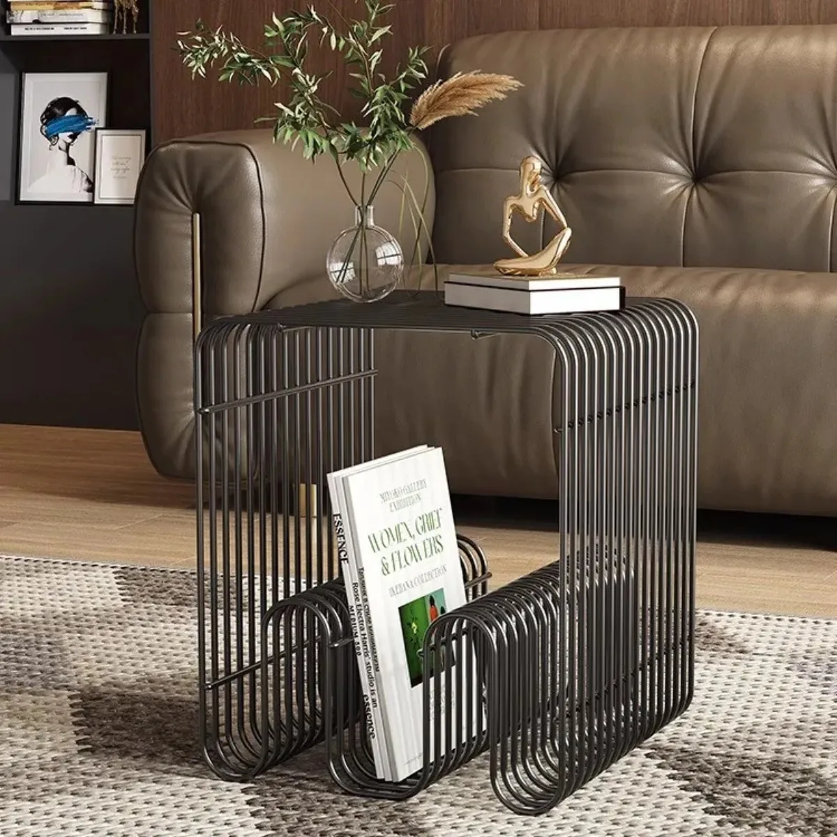 Modern Minimalist Metal Shelf - Versatile Wall/Floor Organizer for Coffee Table, Sofa Side, or Bedside Storage