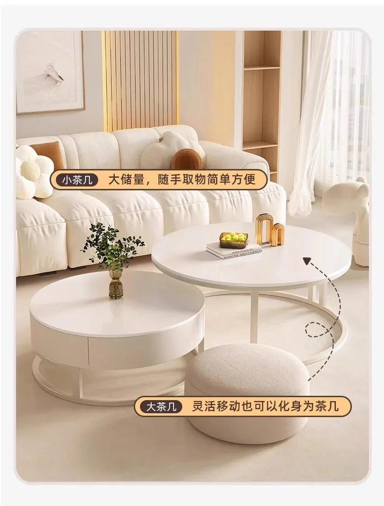 Light Luxury Simple Round Small Apartment Coffee Table Living Room Household Rock Slab Coffee Table Round Rock Slab Tea Table
