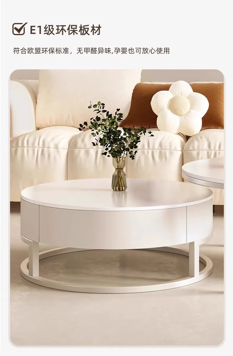 Light Luxury Simple Round Small Apartment Coffee Table Living Room Household Rock Slab Coffee Table Round Rock Slab Tea Table