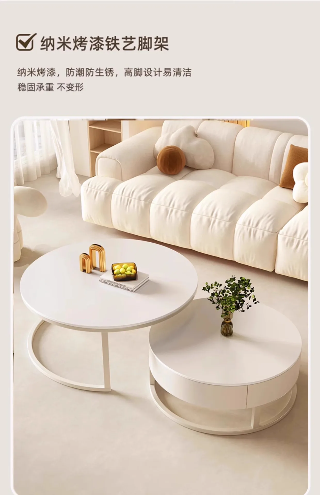 Light Luxury Simple Round Small Apartment Coffee Table Living Room Household Rock Slab Coffee Table Round Rock Slab Tea Table
