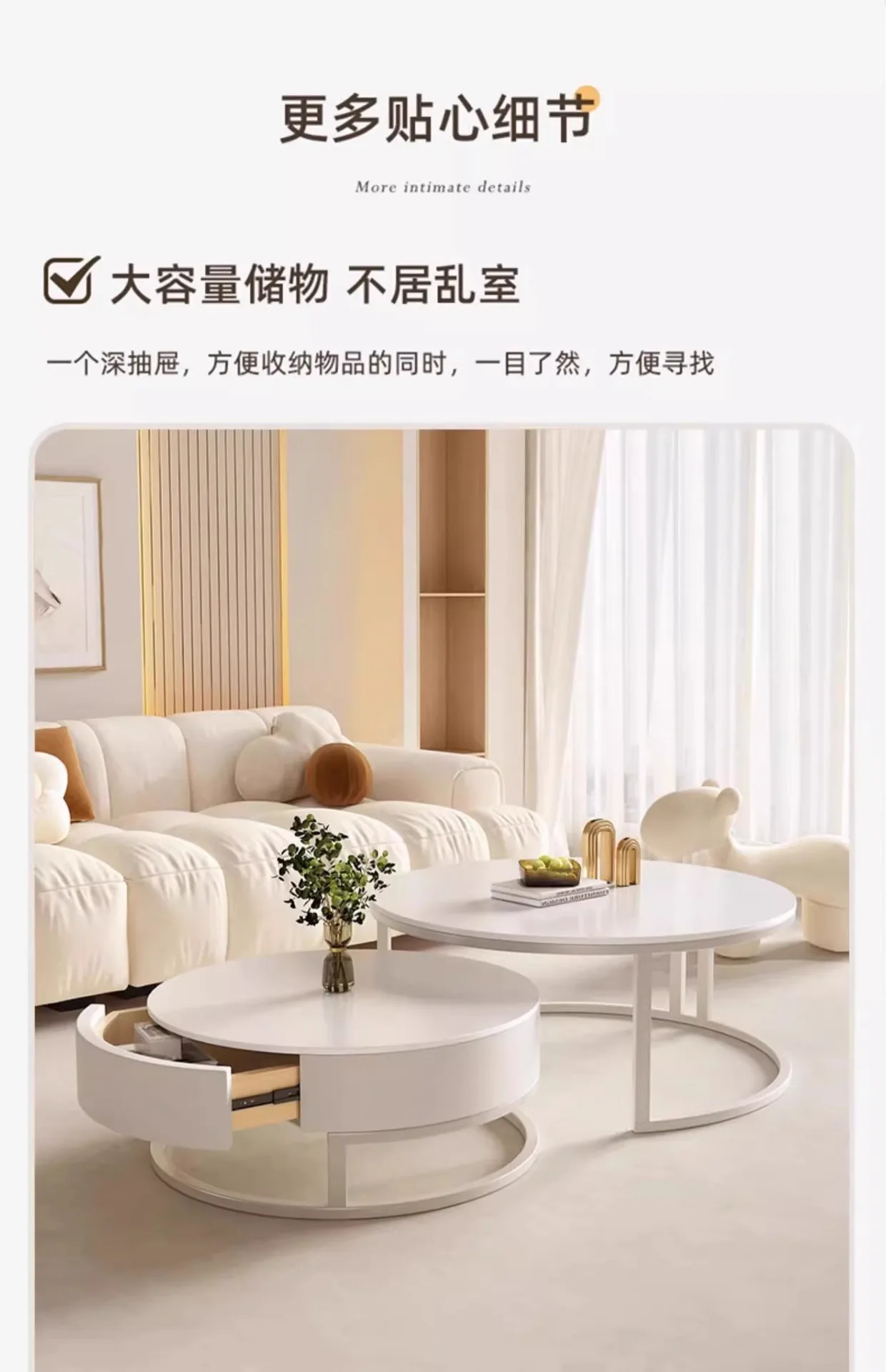 Light Luxury Simple Round Small Apartment Coffee Table Living Room Household Rock Slab Coffee Table Round Rock Slab Tea Table