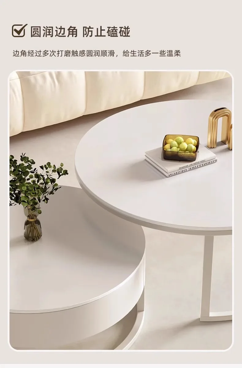 Light Luxury Simple Round Small Apartment Coffee Table Living Room Household Rock Slab Coffee Table Round Rock Slab Tea Table