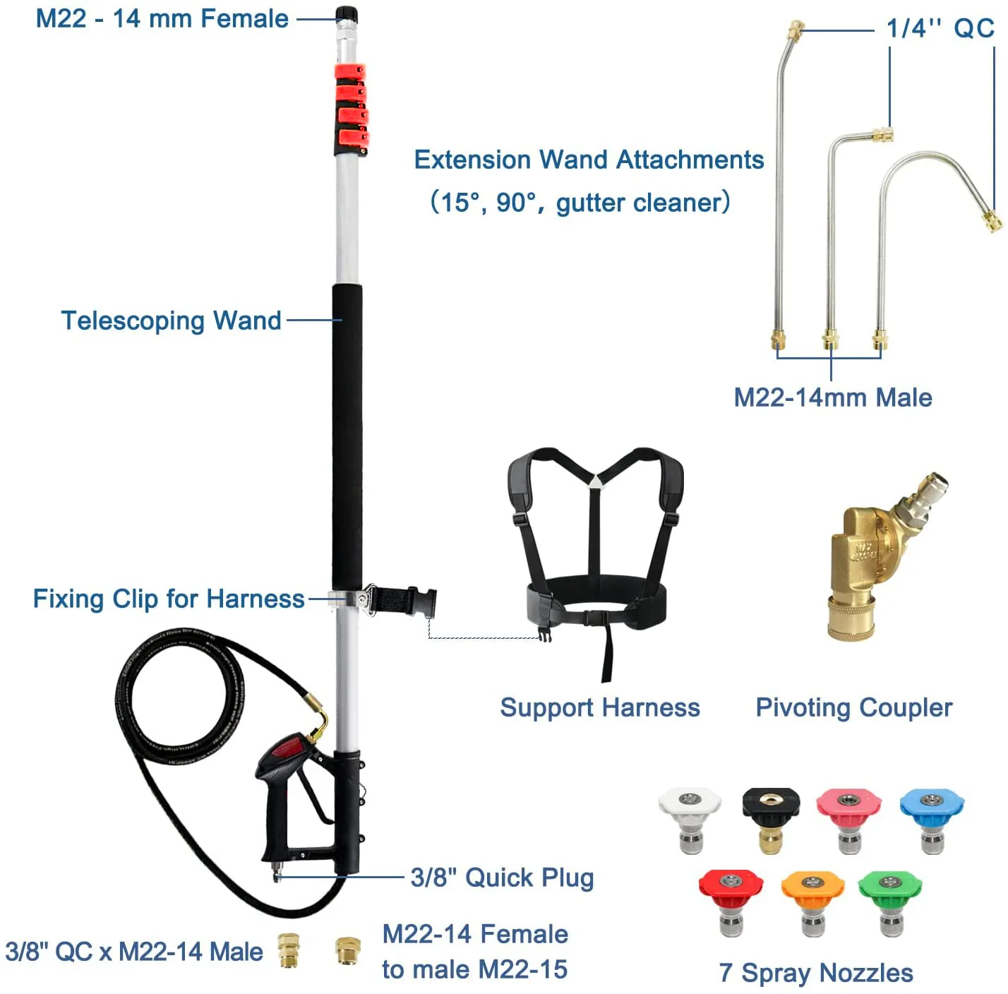 High pressure cleaner telescopic rod water gun 5 adjustable telescopic water gun 24FT telescopic water gun 5000