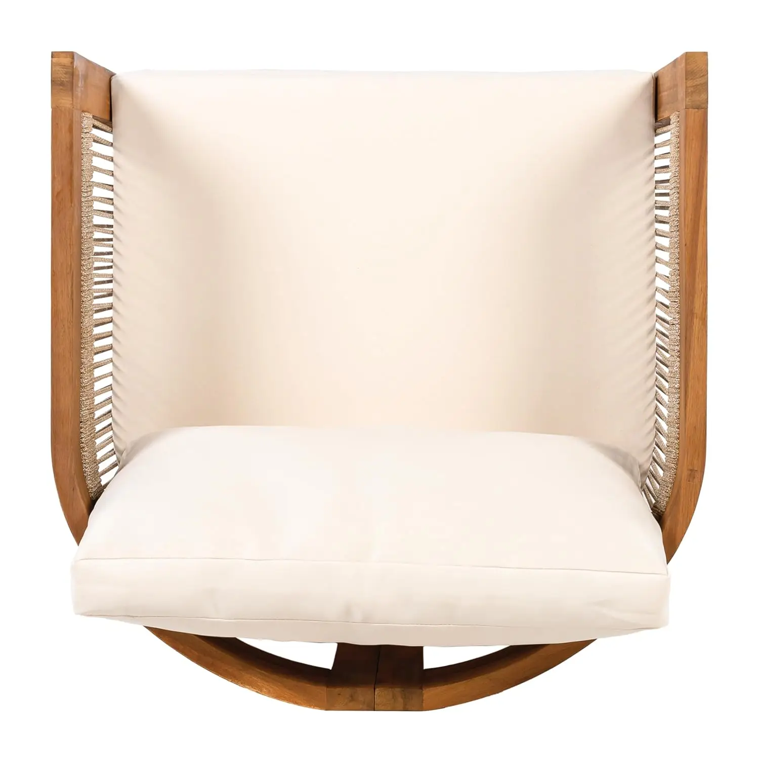 Acacia Wood Outdoor Club Chair Woven Rope Accent Comfy Patio Reading Seat with Removable Cushion Beige Teak,Customized