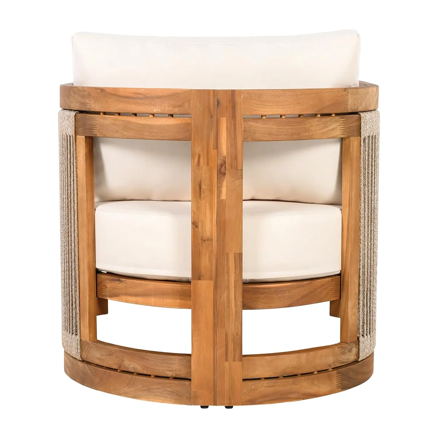 Acacia Wood Outdoor Club Chair Woven Rope Accent Comfy Patio Reading Seat with Removable Cushion Beige Teak,Customized