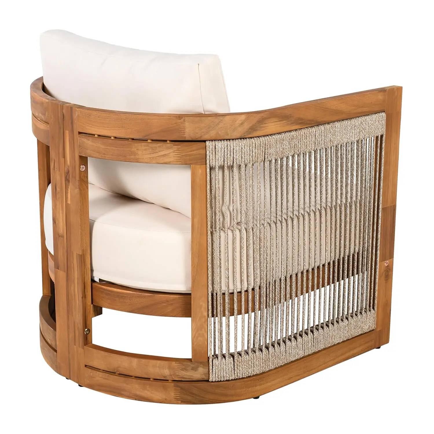 Acacia Wood Outdoor Club Chair Woven Rope Accent Comfy Patio Reading Seat with Removable Cushion Beige Teak,Customized