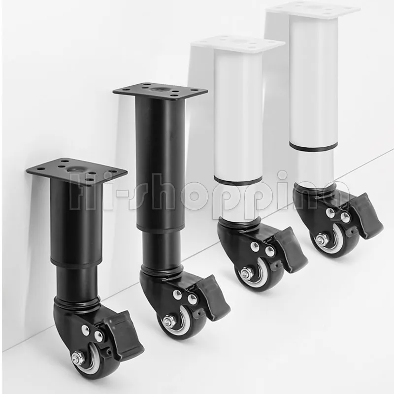 2Pcs Metal Adjustable Furniture Legs with 1.5 inch Swivel Caster Wheels for Cabinet/Sofa/Bed/Dresser/Couch/Coffee Table
