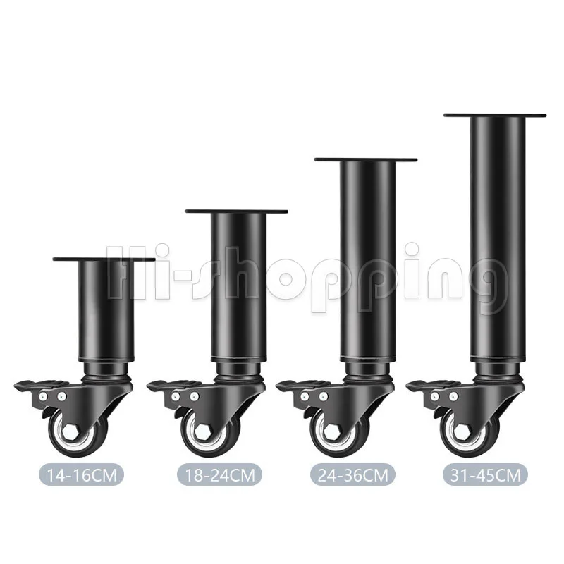 2Pcs Metal Adjustable Furniture Legs with 1.5 inch Swivel Caster Wheels for Cabinet/Sofa/Bed/Dresser/Couch/Coffee Table