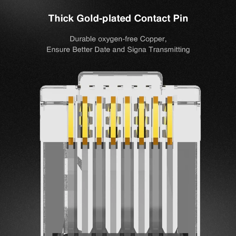 ZoeRax 100pcs Shielded RJ45 CAT5 CAT6 Pass Through Connectors -Modular Plugs Gold Plated 3 Prong 8P8C Ethernet Ends 1.1mm