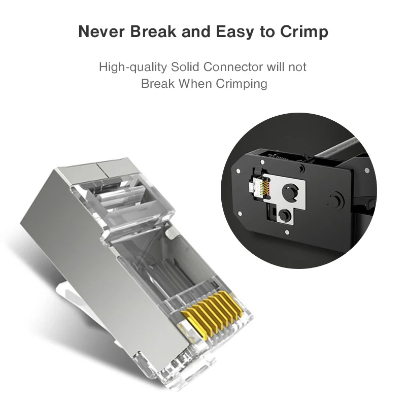 ZoeRax 100pcs Shielded RJ45 CAT5 CAT6 Pass Through Connectors -Modular Plugs Gold Plated 3 Prong 8P8C Ethernet Ends 1.1mm