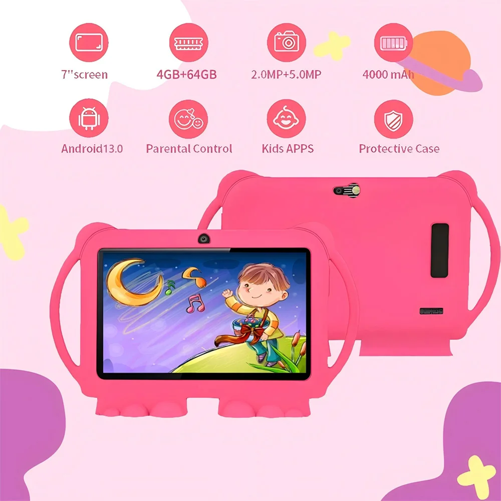 2026 New 5G WIFI 7-inch Children's Tablet 4GB+64GB ROM Drawing and Learning Portable Mini Tablet Quad Core Dual Cameras 4000mAh