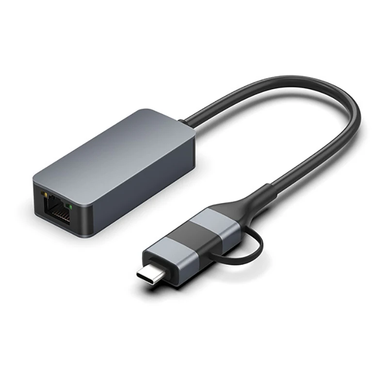 2-in-1 USB 3.0 2.5G Ethernet Adapter Type-C to RJ45 2500Mbps Rtl8156B Network Card Cat7/8 LAN Converter for NAS Laptop Desktop