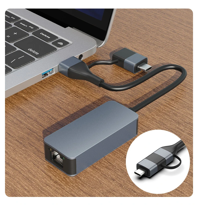 2-in-1 USB 3.0 2.5G Ethernet Adapter Type-C to RJ45 2500Mbps Rtl8156B Network Card Cat7/8 LAN Converter for NAS Laptop Desktop