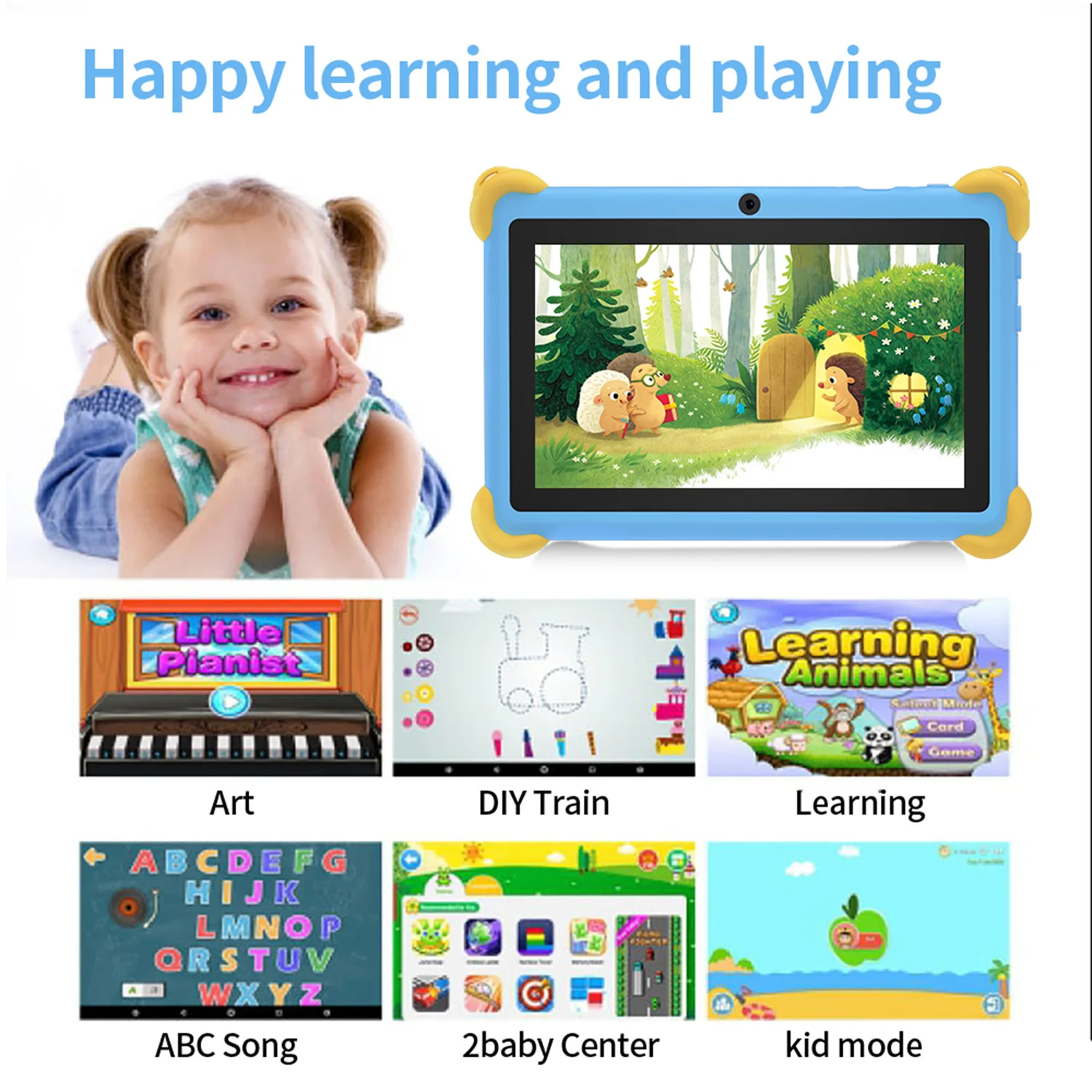 7 Inch 5G Kids' Tablet with Cartoon Pattern Android Learning Education PC with Kids-Proof Case 4000mAh Tablet