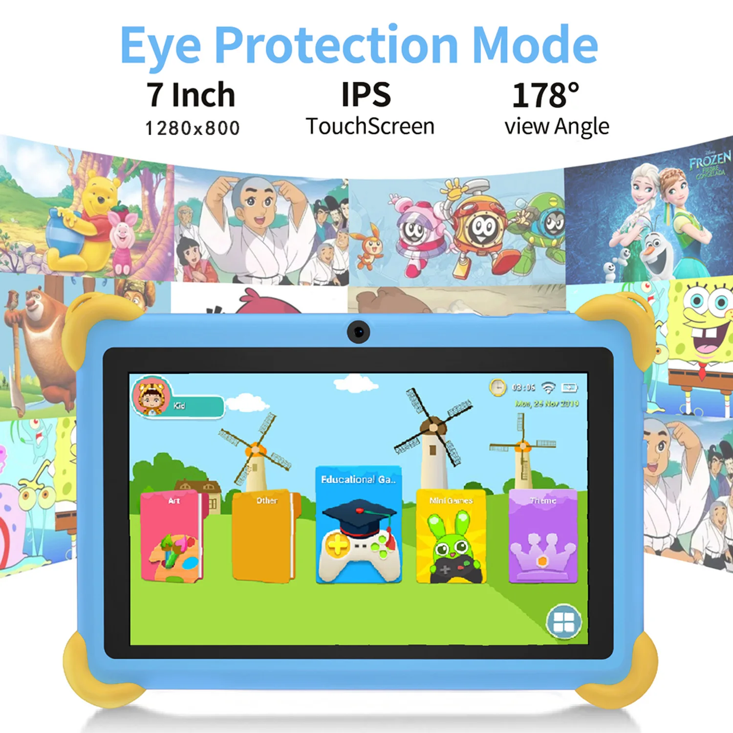 7 Inch 5G Kids' Tablet with Cartoon Pattern Android Learning Education PC with Kids-Proof Case 4000mAh Tablet