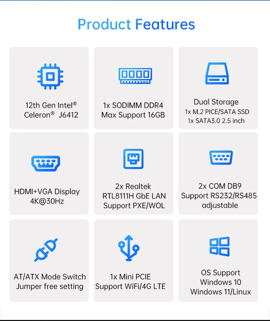 Intel Celeron Fanless Industrial IoT Mini PC J6412 J2900 J1900 2x COM RS232 RS485 2x Gigabit Ethernet Support WiFi 3G 4G SIM