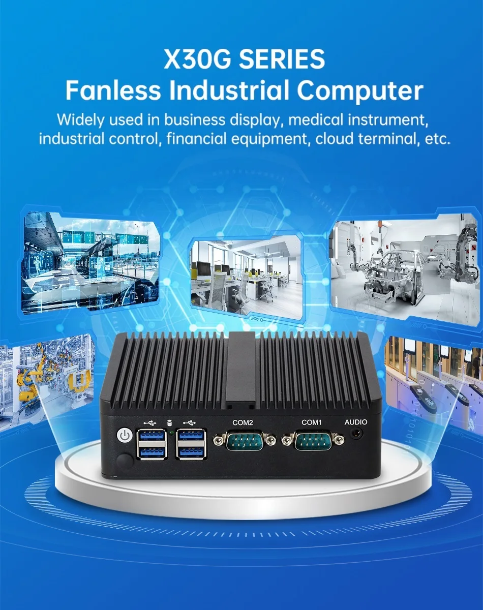 Intel Celeron Fanless Industrial IoT Mini PC J6412 J2900 J1900 2x COM RS232 RS485 2x Gigabit Ethernet Support WiFi 3G 4G SIM