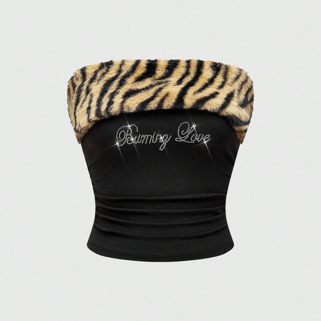 New Rhinestone Leopard Print Crop Top Slim Fit sexy Hot Girl Y2K Fringed Fashionable Strapless Vest